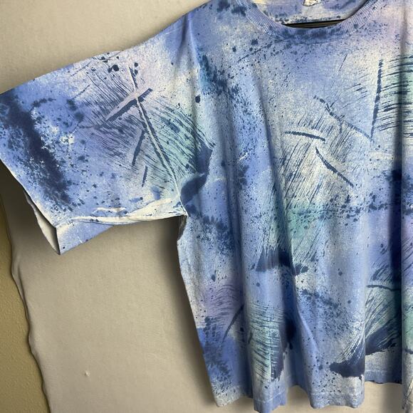 Vintage Single Stitch Ritz Pure Cotton Ice Tye Dye Tee Unisex XL Blue Thrashed - Picture 4 of 9